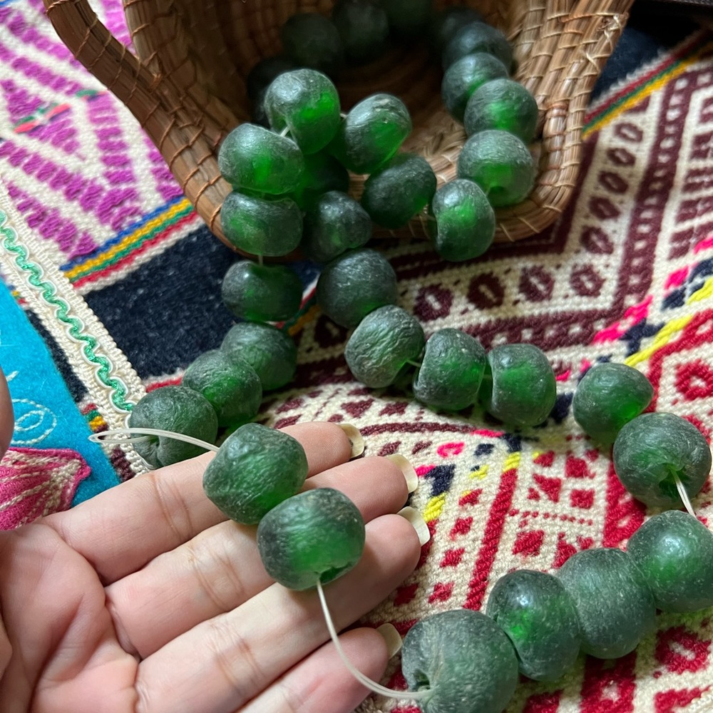 Strand of Recycled glass trade beads collector’s pieces from Africa